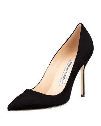 BB + Suede + 105mm + Pump, + Black + (Made + to + Order) + by + Manolo + Blahnik + in + Neiman + Marcus. Such classy and beautiful shoes