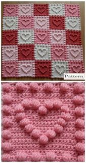 Crochet Bobble Heart Pattern Granny Square | Knitting Patterns